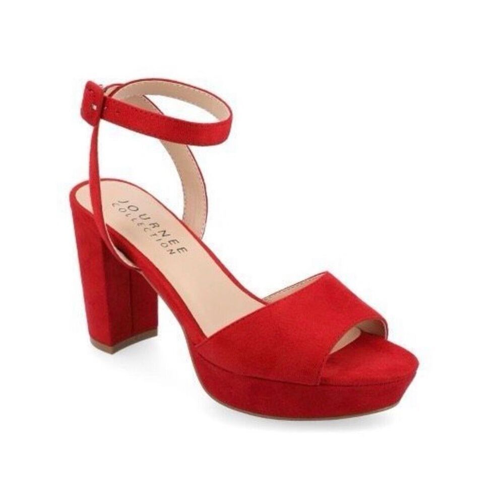 Journee Collection Nairri Vegan Leather Platform Heel Dress Sandals Red 7W